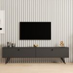 Έπιπλο τηλεόρασης Jate pakoworld σε ανθρακί απόχρωση 160x25x40εκ - Image 4