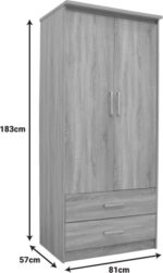 Ντουλάπα ρούχων δίφυλλη OLYMPUS pakoworld σε sonoma απόχρωση 81x57x183εκ - Image 4