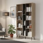 Βιβλιοθήκη Zezan pakoworld σε sonoma-ανθρακί απόχρωση 114x30x200.5εκ - Image 2