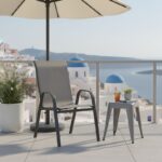Πολυθρόνα Calan pakoworld στοιβαζόμενη μέταλλο ανθρακί-textilene ανθρακί 54x74x91εκ - Image 2