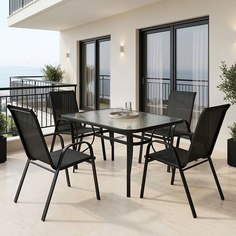 130-000164 Τραπεζαρία Calan-Ensure pakoworld 5τεμ μέταλλο-γυαλί σε μαύρη απόχρωση 140x80x70εκ - Image 1