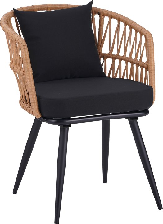 140-000060 Πολυθρόνα Naoki pakoworld pe rattan -metal σε φυσική απόχρωση με μαύρα πόδια/μαξιλάρι 62x60x80εκ - Image 1