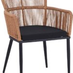Πολυθρόνα Naoki pakoworld pe rattan -metal σε φυσική απόχρωση με μαύρα πόδια/μαξιλάρι 59x62.5x78εκ