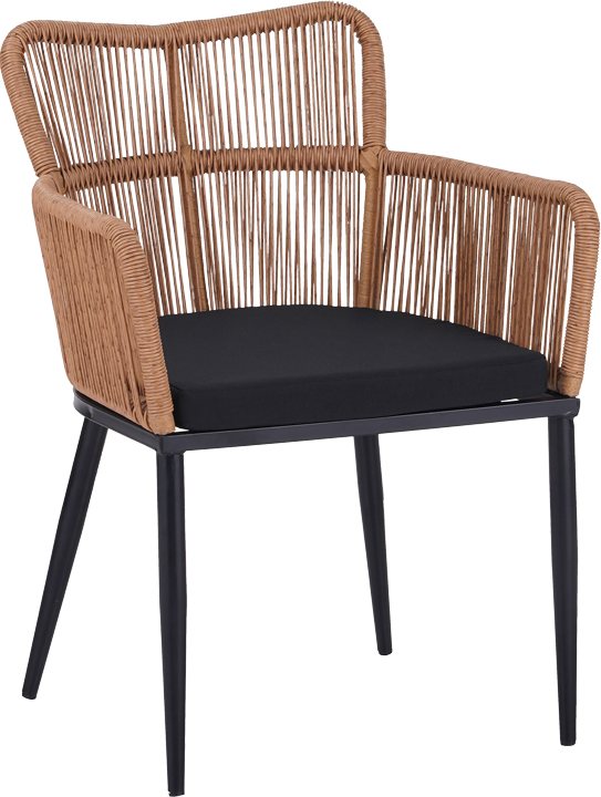 140-000061 Πολυθρόνα Naoki pakoworld pe rattan -metal σε φυσική απόχρωση με μαύρα πόδια/μαξιλάρι 59x62.5x78εκ - Image 1