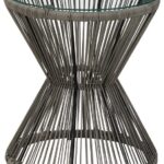 Τραπέζι Mabil pakoworld γυαλί - pe rattan σε γκρι απόχρωση Φ50x55εκ