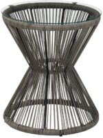 Τραπέζι Mabil pakoworld γυαλί - pe rattan σε γκρι απόχρωση Φ50x55εκ