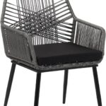 Πολυθρόνα Tanish pakoworld pe rattan σε γκρι απόχρωση με μαύρα μεταλλικά πόδια 58x58.5x87εκ