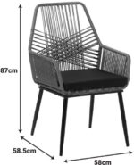 Πολυθρόνα Tanish pakoworld pe rattan σε γκρι απόχρωση με μαύρα μεταλλικά πόδια 58x58.5x87εκ - Image 3