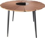 Τραπέζι Pinap pakoworld μαύρο αλουμίνιο και plywood σε φυσική απόχρωση Φ110x74εκ - Image 2