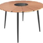 Τραπέζι Pinap pakoworld μαύρο αλουμίνιο και plywood σε φυσική απόχρωση Φ110x74εκ