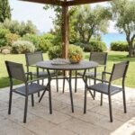 Τραπεζαρία Appa-Moly σετ 5τεμ pakoworld αλουμίνιο και plywood σε ανθρακί απόχρωση Φ120x74εκ