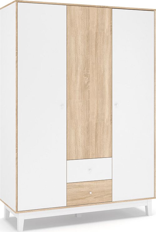 173-000007 Ντουλάπα Awell pakoworld τρίφυλλη sonoma-λευκό 153.5x54.5x216εκ - Image 1