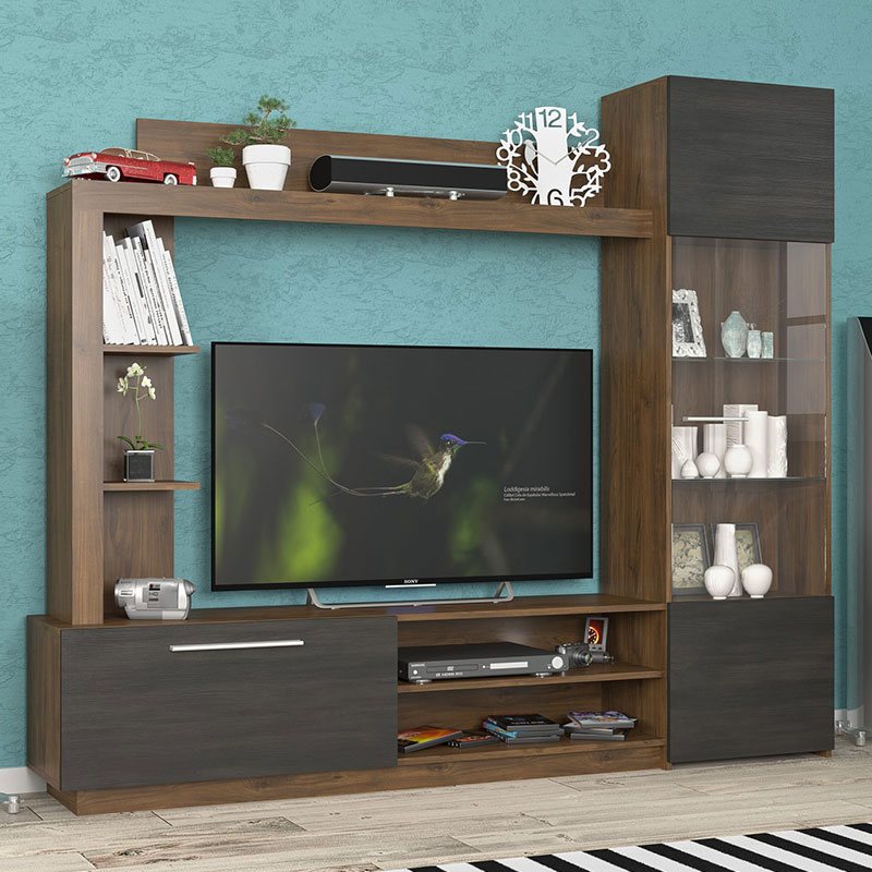 173-000020 Σύνθετο σαλονιού June pakoworld καρυδί-wenge 204x35x177εκ - Image 1
