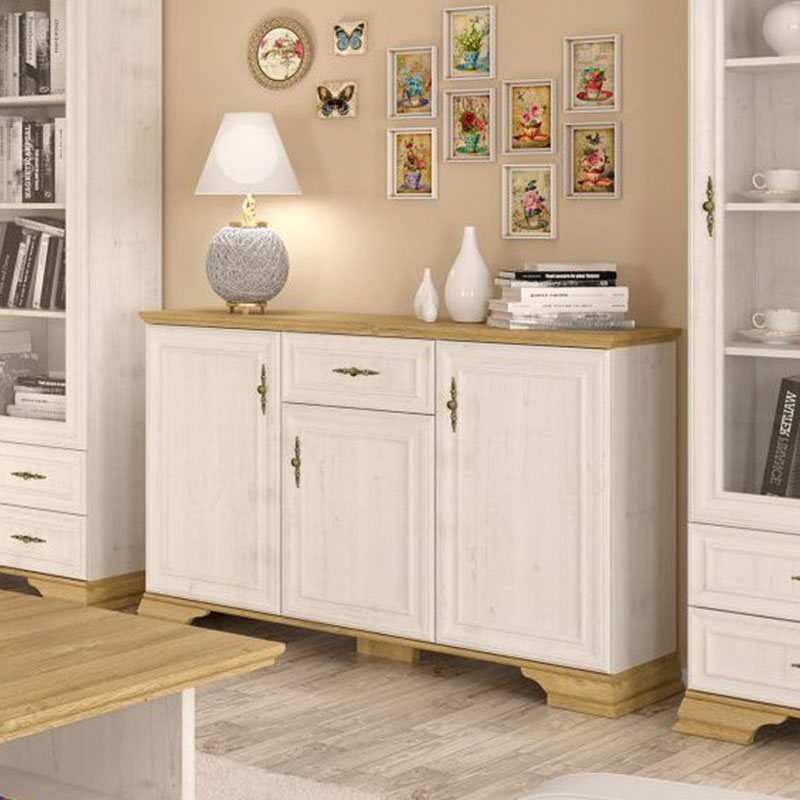 173-000027 Μπουφές Jaden pakoworld golden oak-λευκό antique 137,5x39x88,5εκ - Image 1