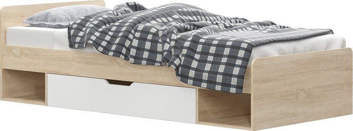 173-000049 Κρεβάτι με συρτάρι Letto pakoworld σε oak - λευκό απόχρωση 90x200εκ - Image 1