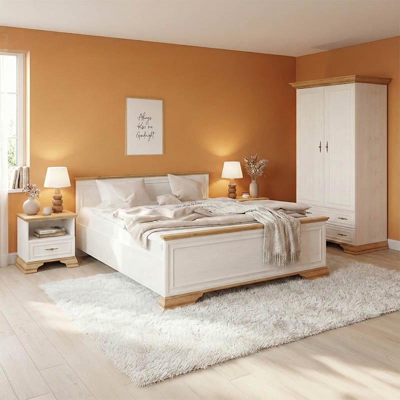 173-000057 Σετ Κρεβατοκάμαρας Jaden με Κρεβάτι oak -λευκό 160x200εκ Σετ 4τεμ - Image 1
