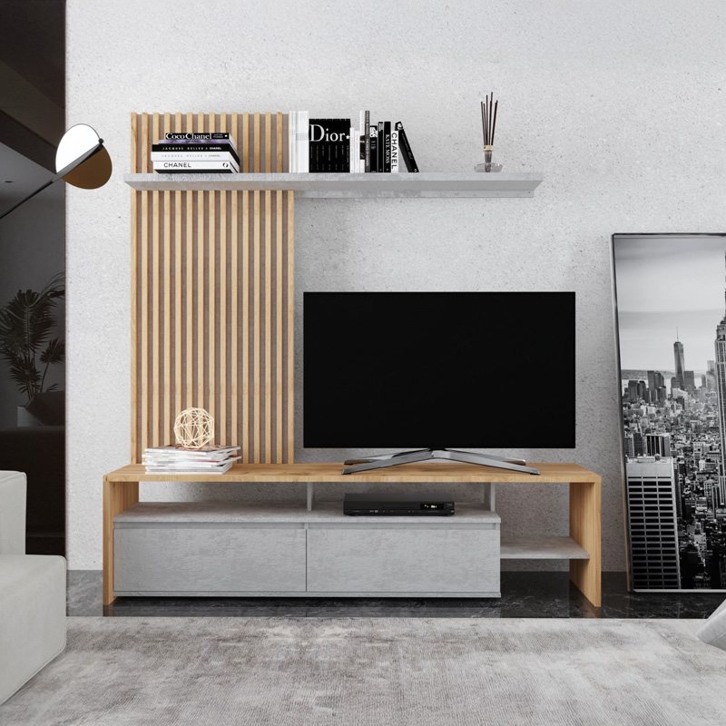 192-000047 Σύνθετο σαλονιού Neo pakoworld σε oak-γκρι απόχρωση 190x40x200εκ - Image 1