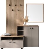 Έπιπλο εισόδου Ebro pakoworld σε oak-cappuccino απόχρωση 150.3x41.2x204.7εκ - Image 2