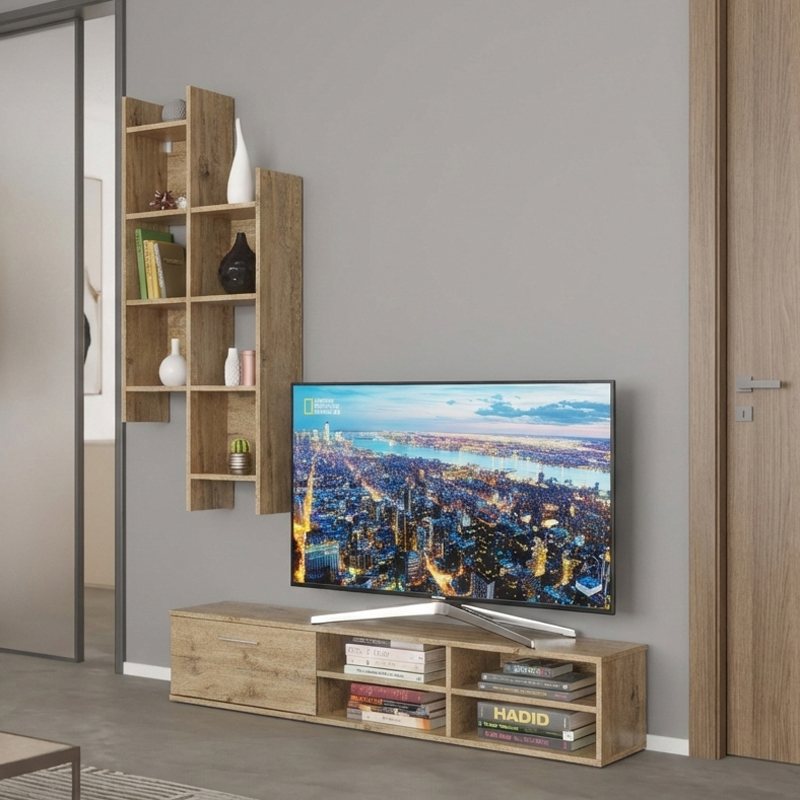 192-000057 Σύνθετο σαλονιού Sarona pakoworld oak 150x35x160εκ - Image 1