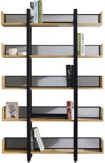Βιβλιοθήκη Musha pakoworld μέταλλο μαύρο με oak απόχρωση 120x27x185εκ - Image 2