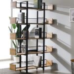 Βιβλιοθήκη Musha pakoworld μέταλλο μαύρο με oak απόχρωση 120x27x185εκ