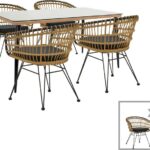 Τραπεζαρία Naoki C pakoworld σετ 7 τμχ rattan φυσικό-μαύρο μέταλλο-γυαλί 160x90x78εκ