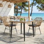Τραπεζαρία Naoki V σετ 3τεμ pakoworld rattan pe σε φυσική απόχρωση και μαύρο μέταλλο 80x80x78εκ