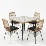 Τραπεζαρία Naoki U σετ 5τεμ pakoworld rattan pe σε φυσική απόχρωση και μαύρο μέταλλο 80x80x78εκ - Image 2
