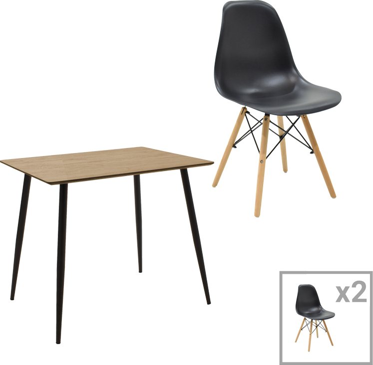 200-001014 Τραπεζαρία Julita-Cuba pakoworld σετ 3τεμ pp-mdf σε μαύρο-sonoma απόχρωση 70x70x75εκ - Image 1