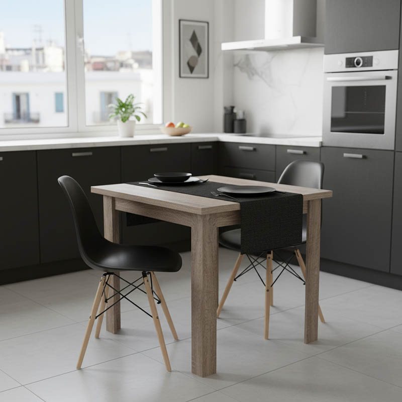 200-001201 Τραπεζαρία Manka I-Julita pakoworld σετ 3τεμ σε sonoma truffle-μαύρη απόχρωση 80x80x77εκ - Image 1