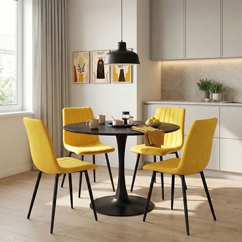 200-001423 Τραπεζαρία Balou-Noor pakoworld σετ 5τεμ MDF μαύρο-κίτρινο Φ120x73εκ - Image 1