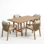 Τραπεζαρία Malibu pakoworld μασίφ ξύλο ακακίας 160x90x75εκ Σετ 5τεμ - Image 2