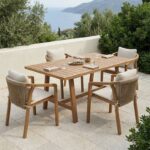 Τραπεζαρία Malibu pakoworld μασίφ ξύλο ακακίας 160x90x75εκ Σετ 5τεμ