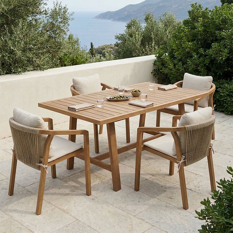 200-001595 Τραπεζαρία Malibu pakoworld μασίφ ξύλο ακακίας 160x90x75εκ Σετ 5τεμ - Image 1