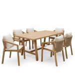 Τραπεζαρία Malibu pakoworld μασίφ ξύλο ακακίας 180x90x75εκ Σετ 7τεμ - Image 2