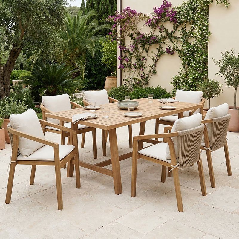 200-001596 Τραπεζαρία Malibu pakoworld μασίφ ξύλο ακακίας 180x90x75εκ Σετ 7τεμ - Image 1