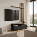 Σύνθετο σαλονιού Perlento pakoworld σε μαύρο με sonoma απόχρωση 140x41x219.5εκ