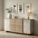 Μπουφές Zafore pakoworld sonoma - γκρι μπεζ όψη μαρμάρου 180x45x80εκ