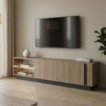 Έπιπλο τηλεόρασης με Led Vario pakoworld sonoma - ανθρακί 185.6x35x45εκ