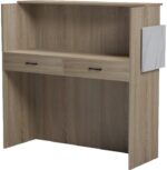 Γραφείο reception Optima pakoworld με led sonoma-λευκή όψη μαρμάρου 110x40x110εκ - Image 3