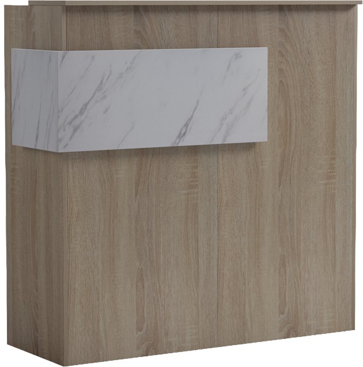 230-000186 Γραφείο reception Optima pakoworld με led sonoma-λευκή όψη μαρμάρου 110x40x110εκ - Image 1