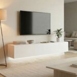Έπιπλο τηλεόρασης επιτοίχιο με Led Rival pakoworld λευκό 180x35x30εκ