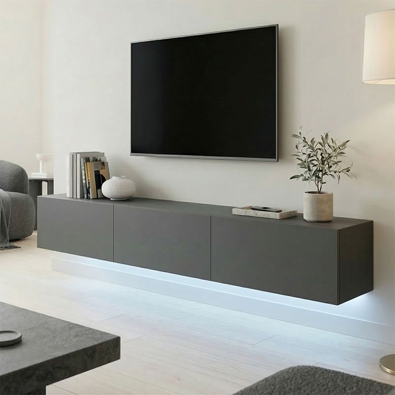 230-000196 Έπιπλο τηλεόρασης επιτοίχιο με Led Rival pakoworld ανθρακι 180x35x30εκ - Image 1