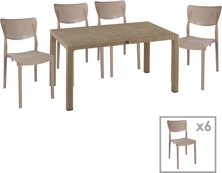 253-000060 Τραπεζαρία Explore-Ignite pakoworld σετ 7τεμ PP cappuccino 150x90x73,5εκ. - Image 1
