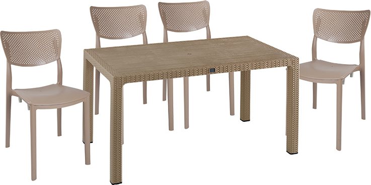253-000061 Τραπεζαρία Explore-Ignite pakoworld σετ 5τεμ PP cappuccino 150x90x73,5εκ. - Image 1