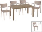 Τραπεζαρία Explore-Frontline pakoworld σετ 7τεμ PP cappuccino 150x90x73,5εκ.