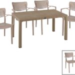 Τραπεζαρία Explore-Frontline pakoworld σετ 7τεμ PP cappuccino 150x90x73,5εκ.