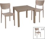 Τραπεζαρία Explore-Ignite pakoworld σετ 5τεμ PP cappuccino 90x90x73,5εκ