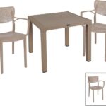 Τραπεζαρία Explore-Frontline pakoworld σετ 5τεμ PP cappuccino 90x90x73,5εκ