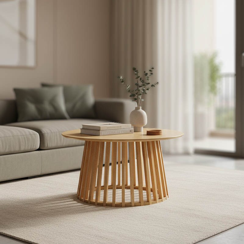 260-000023 Τραπέζι σαλονιού Domonic pakoworld mdf/pw σε φυσική απόχρωση Φ80x45εκ - Image 1